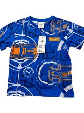 Puma Boys' Blue Short Sleeve Cotton Graphic T-Shirt Hot Wheels Size Youth 7 NWT